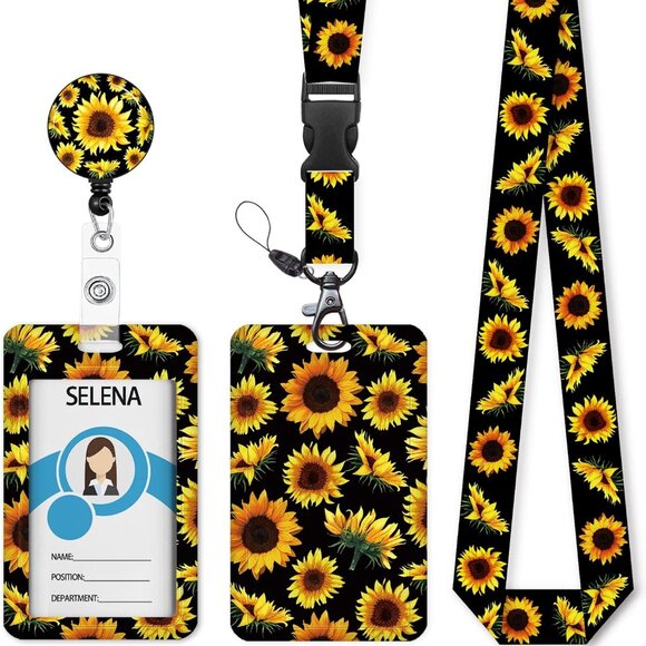 Lanyards for ID Badges Name Tags ID Card Holder,Sunflowers ID Badge Holder with - Picture 1 of 6